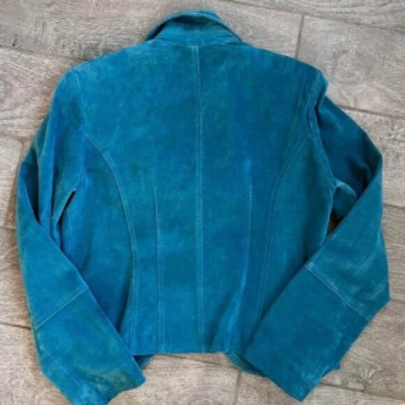 Vintage genuine leather suede turquoise jacket - Picture 4 of 4